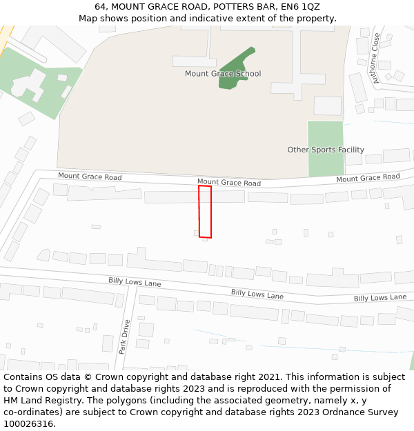 64, MOUNT GRACE ROAD, POTTERS BAR, EN6 1QZ: Location map and indicative extent of plot