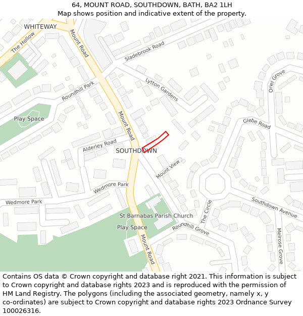 64, MOUNT ROAD, SOUTHDOWN, BATH, BA2 1LH: Location map and indicative extent of plot