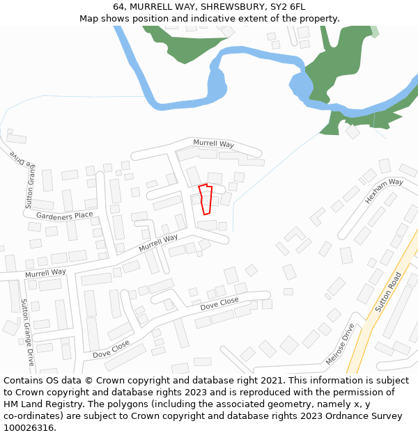 64, MURRELL WAY, SHREWSBURY, SY2 6FL: Location map and indicative extent of plot