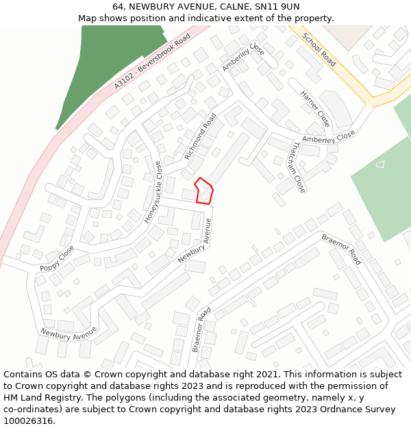 64, NEWBURY AVENUE, CALNE, SN11 9UN: Location map and indicative extent of plot