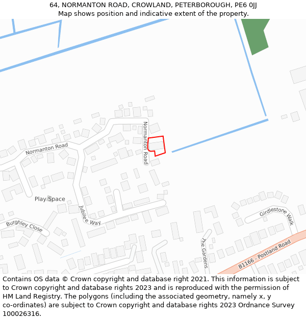 64, NORMANTON ROAD, CROWLAND, PETERBOROUGH, PE6 0JJ: Location map and indicative extent of plot