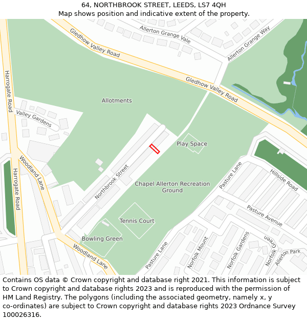 64, NORTHBROOK STREET, LEEDS, LS7 4QH: Location map and indicative extent of plot