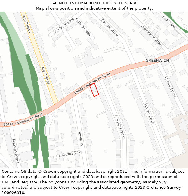 64, NOTTINGHAM ROAD, RIPLEY, DE5 3AX: Location map and indicative extent of plot