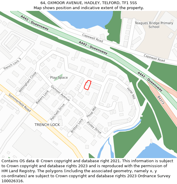 64, OXMOOR AVENUE, HADLEY, TELFORD, TF1 5SS: Location map and indicative extent of plot