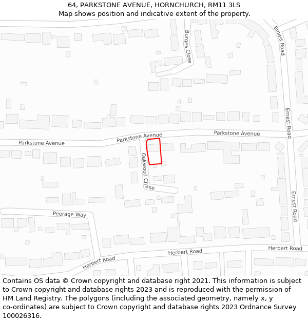 64, PARKSTONE AVENUE, HORNCHURCH, RM11 3LS: Location map and indicative extent of plot
