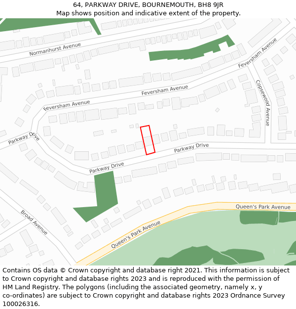 64, PARKWAY DRIVE, BOURNEMOUTH, BH8 9JR: Location map and indicative extent of plot