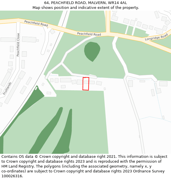 64, PEACHFIELD ROAD, MALVERN, WR14 4AL: Location map and indicative extent of plot