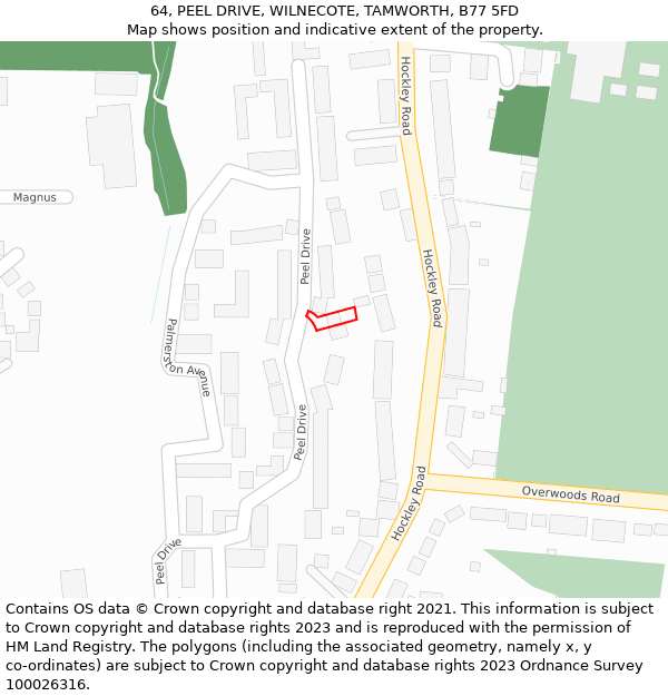 64, PEEL DRIVE, WILNECOTE, TAMWORTH, B77 5FD: Location map and indicative extent of plot