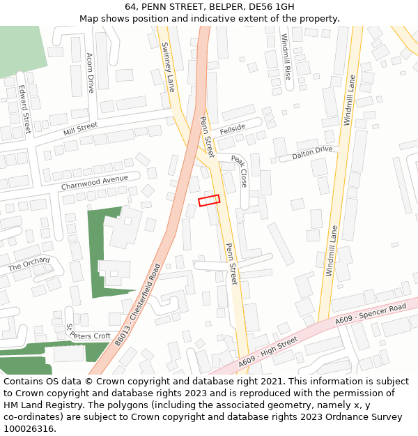 64, PENN STREET, BELPER, DE56 1GH: Location map and indicative extent of plot
