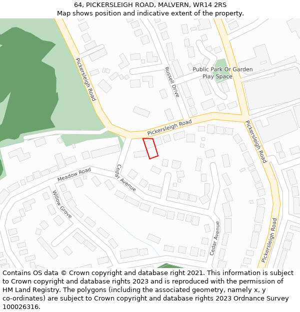 64, PICKERSLEIGH ROAD, MALVERN, WR14 2RS: Location map and indicative extent of plot