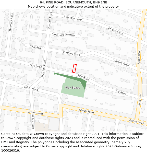 64, PINE ROAD, BOURNEMOUTH, BH9 1NB: Location map and indicative extent of plot