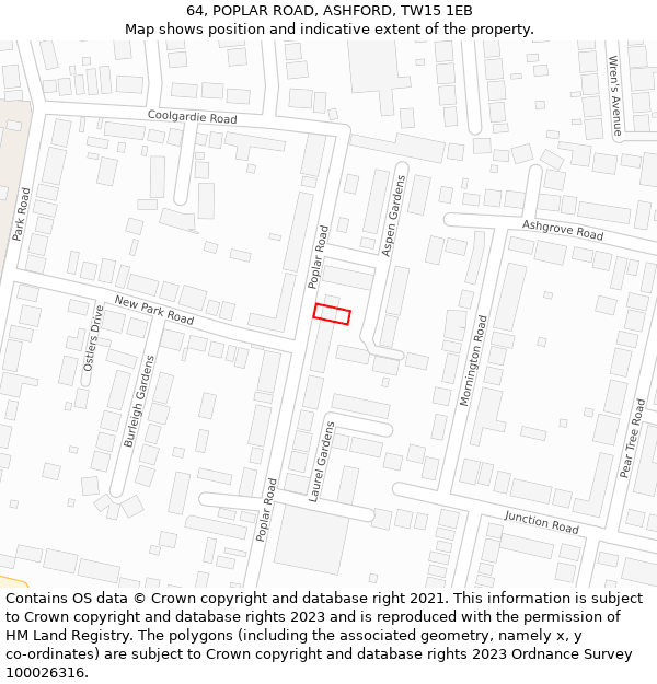 64, POPLAR ROAD, ASHFORD, TW15 1EB: Location map and indicative extent of plot