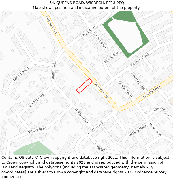 64, QUEENS ROAD, WISBECH, PE13 2PQ: Location map and indicative extent of plot