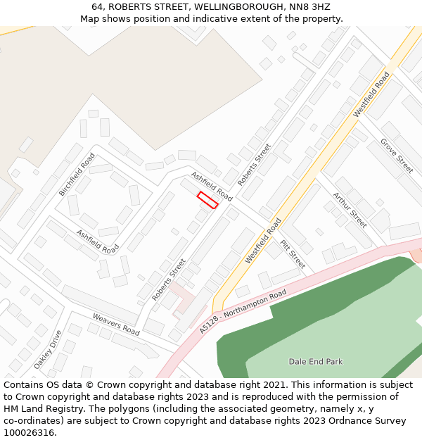 64, ROBERTS STREET, WELLINGBOROUGH, NN8 3HZ: Location map and indicative extent of plot