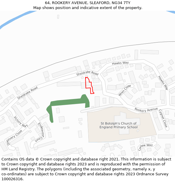 64, ROOKERY AVENUE, SLEAFORD, NG34 7TY: Location map and indicative extent of plot