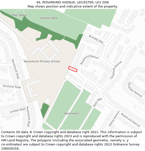 64, ROSAMUND AVENUE, LEICESTER, LE3 2GN: Location map and indicative extent of plot