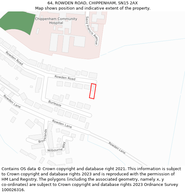 64, ROWDEN ROAD, CHIPPENHAM, SN15 2AX: Location map and indicative extent of plot