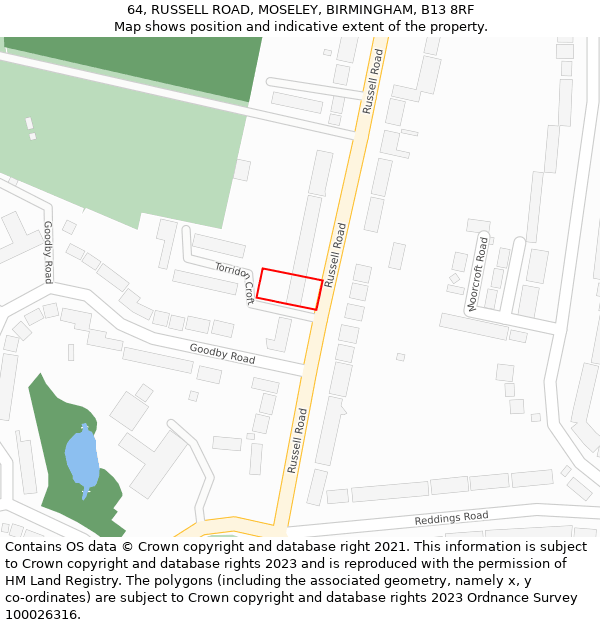 64, RUSSELL ROAD, MOSELEY, BIRMINGHAM, B13 8RF: Location map and indicative extent of plot