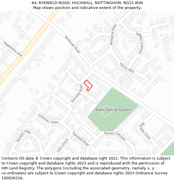 64, RYKNIELD ROAD, HUCKNALL, NOTTINGHAM, NG15 8GN: Location map and indicative extent of plot