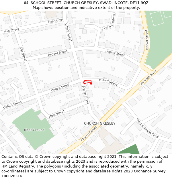 64, SCHOOL STREET, CHURCH GRESLEY, SWADLINCOTE, DE11 9QZ: Location map and indicative extent of plot