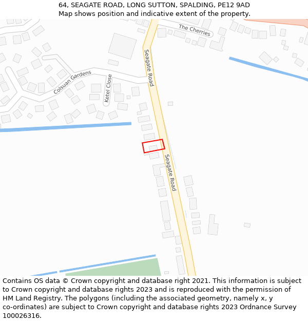 64, SEAGATE ROAD, LONG SUTTON, SPALDING, PE12 9AD: Location map and indicative extent of plot