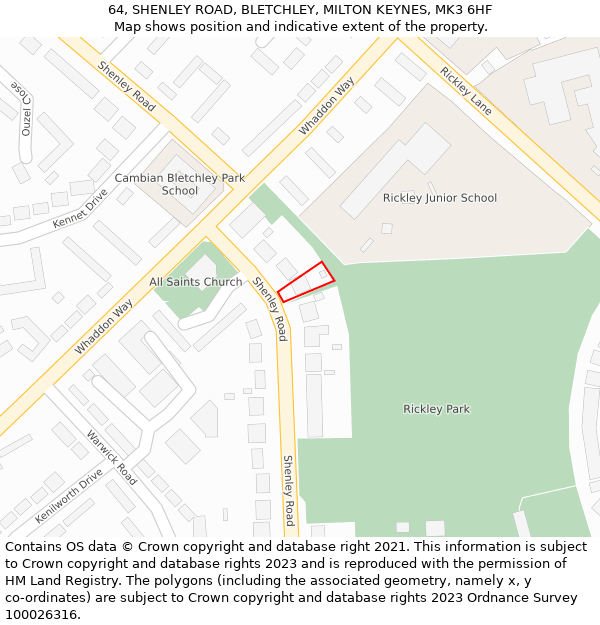 64, SHENLEY ROAD, BLETCHLEY, MILTON KEYNES, MK3 6HF: Location map and indicative extent of plot