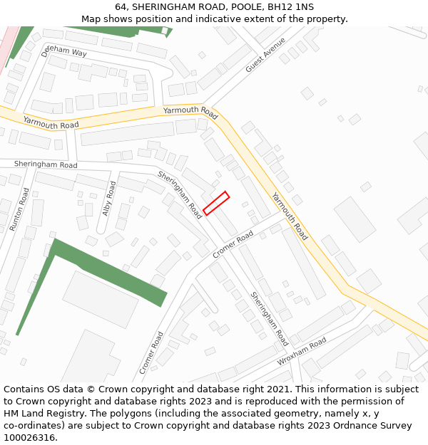 64, SHERINGHAM ROAD, POOLE, BH12 1NS: Location map and indicative extent of plot