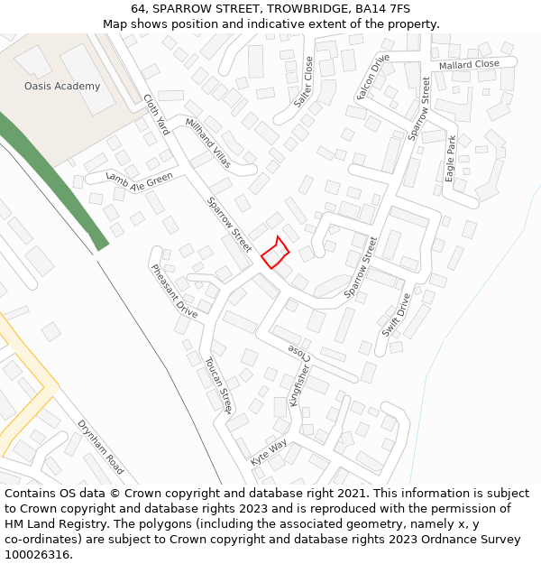 64, SPARROW STREET, TROWBRIDGE, BA14 7FS: Location map and indicative extent of plot