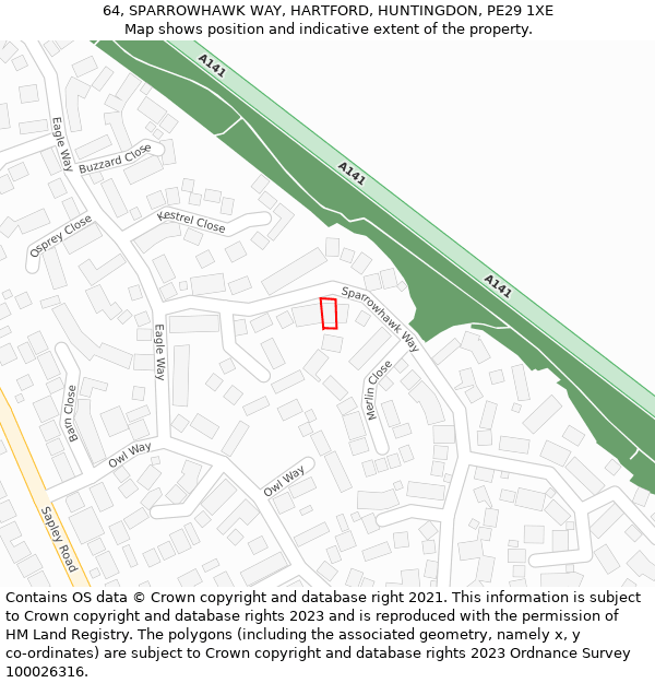 64, SPARROWHAWK WAY, HARTFORD, HUNTINGDON, PE29 1XE: Location map and indicative extent of plot