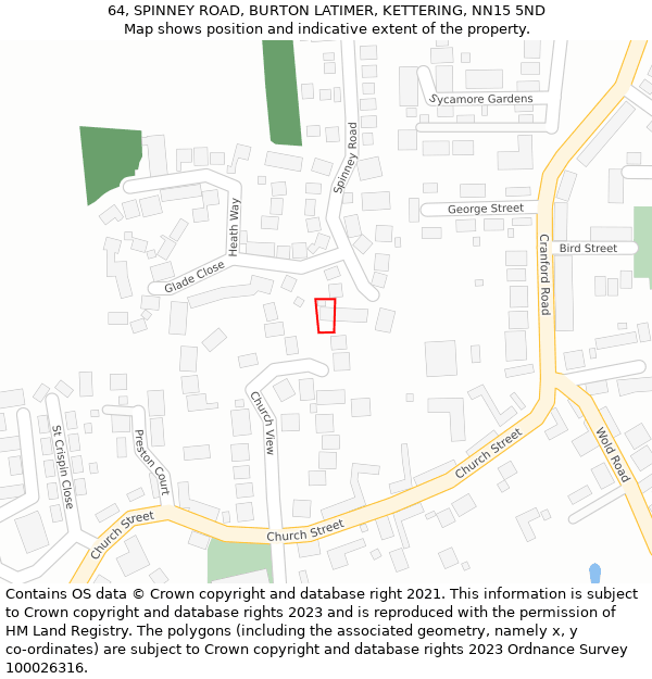 64, SPINNEY ROAD, BURTON LATIMER, KETTERING, NN15 5ND: Location map and indicative extent of plot