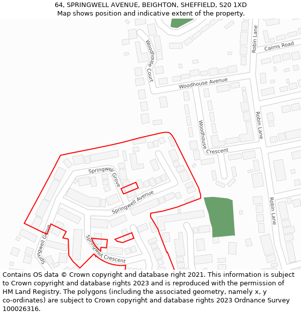 64, SPRINGWELL AVENUE, BEIGHTON, SHEFFIELD, S20 1XD: Location map and indicative extent of plot