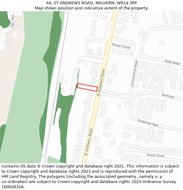 64, ST ANDREWS ROAD, MALVERN, WR14 3PP: Location map and indicative extent of plot