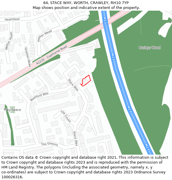 64, STACE WAY, WORTH, CRAWLEY, RH10 7YP: Location map and indicative extent of plot