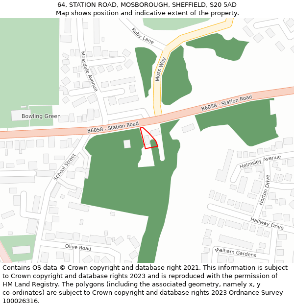 64, STATION ROAD, MOSBOROUGH, SHEFFIELD, S20 5AD: Location map and indicative extent of plot