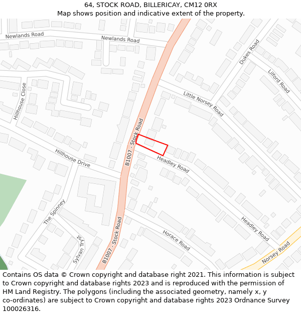 64, STOCK ROAD, BILLERICAY, CM12 0RX: Location map and indicative extent of plot