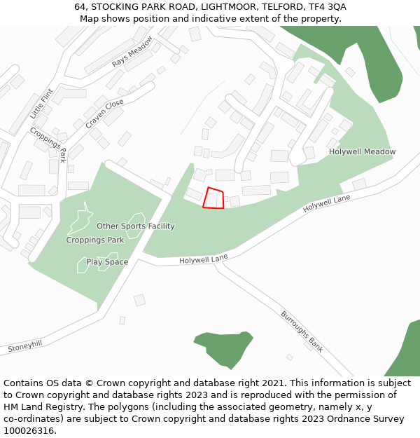 64, STOCKING PARK ROAD, LIGHTMOOR, TELFORD, TF4 3QA: Location map and indicative extent of plot