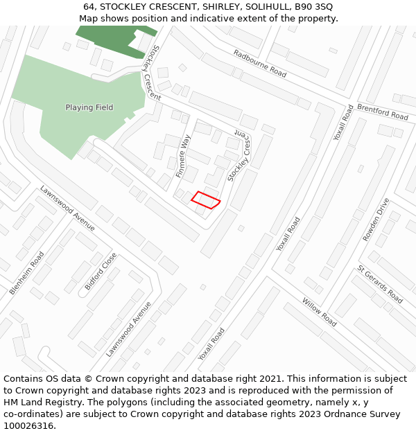 64, STOCKLEY CRESCENT, SHIRLEY, SOLIHULL, B90 3SQ: Location map and indicative extent of plot