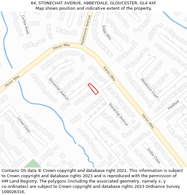 64, STONECHAT AVENUE, ABBEYDALE, GLOUCESTER, GL4 4XF: Location map and indicative extent of plot