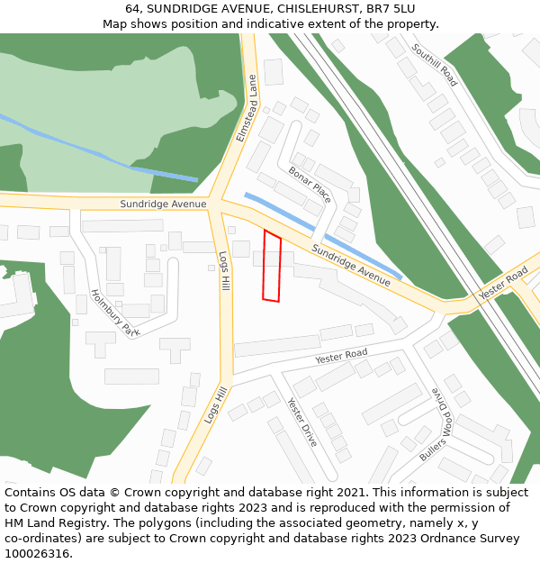 64, SUNDRIDGE AVENUE, CHISLEHURST, BR7 5LU: Location map and indicative extent of plot