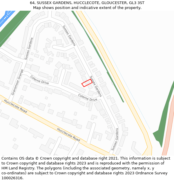 64, SUSSEX GARDENS, HUCCLECOTE, GLOUCESTER, GL3 3ST: Location map and indicative extent of plot