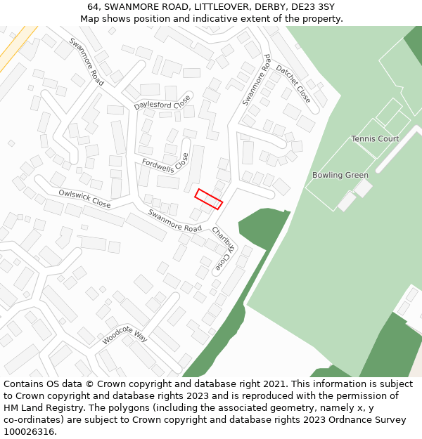 64, SWANMORE ROAD, LITTLEOVER, DERBY, DE23 3SY: Location map and indicative extent of plot