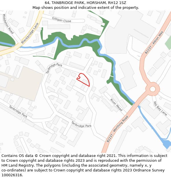 64, TANBRIDGE PARK, HORSHAM, RH12 1SZ: Location map and indicative extent of plot