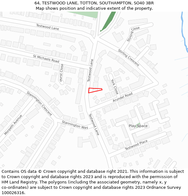 64, TESTWOOD LANE, TOTTON, SOUTHAMPTON, SO40 3BR: Location map and indicative extent of plot