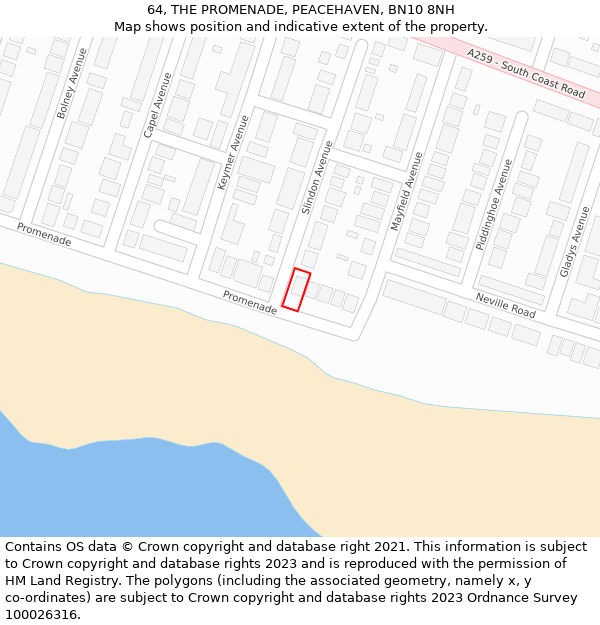 64, THE PROMENADE, PEACEHAVEN, BN10 8NH: Location map and indicative extent of plot