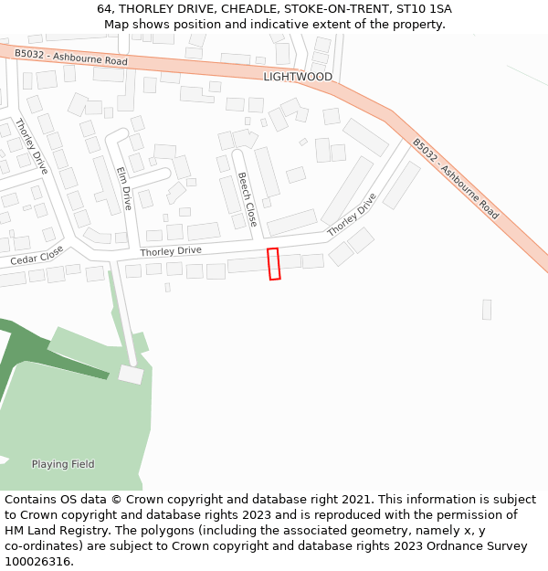 64, THORLEY DRIVE, CHEADLE, STOKE-ON-TRENT, ST10 1SA: Location map and indicative extent of plot