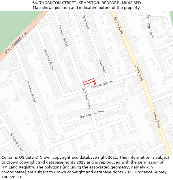 64, THORNTON STREET, KEMPSTON, BEDFORD, MK42 8PD: Location map and indicative extent of plot