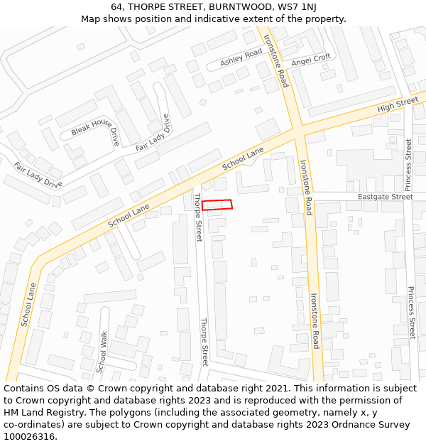 64, THORPE STREET, BURNTWOOD, WS7 1NJ: Location map and indicative extent of plot