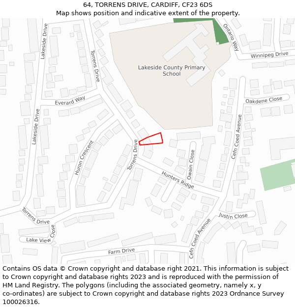 64, TORRENS DRIVE, CARDIFF, CF23 6DS: Location map and indicative extent of plot