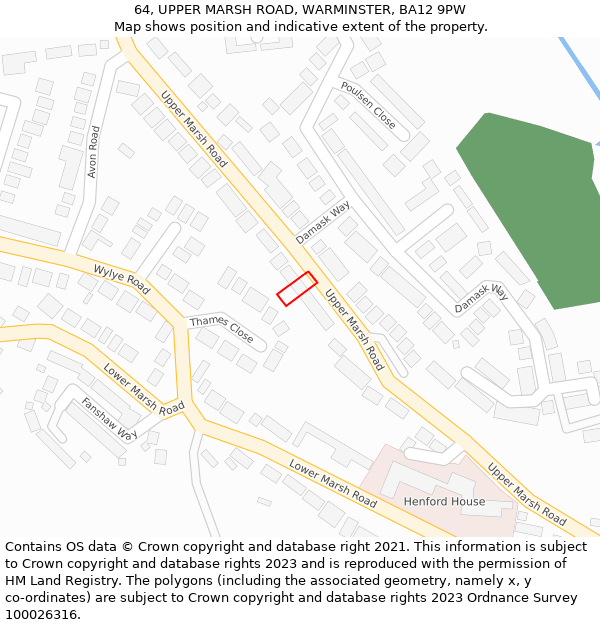 64, UPPER MARSH ROAD, WARMINSTER, BA12 9PW: Location map and indicative extent of plot