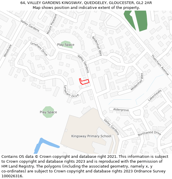 64, VALLEY GARDENS KINGSWAY, QUEDGELEY, GLOUCESTER, GL2 2AR: Location map and indicative extent of plot